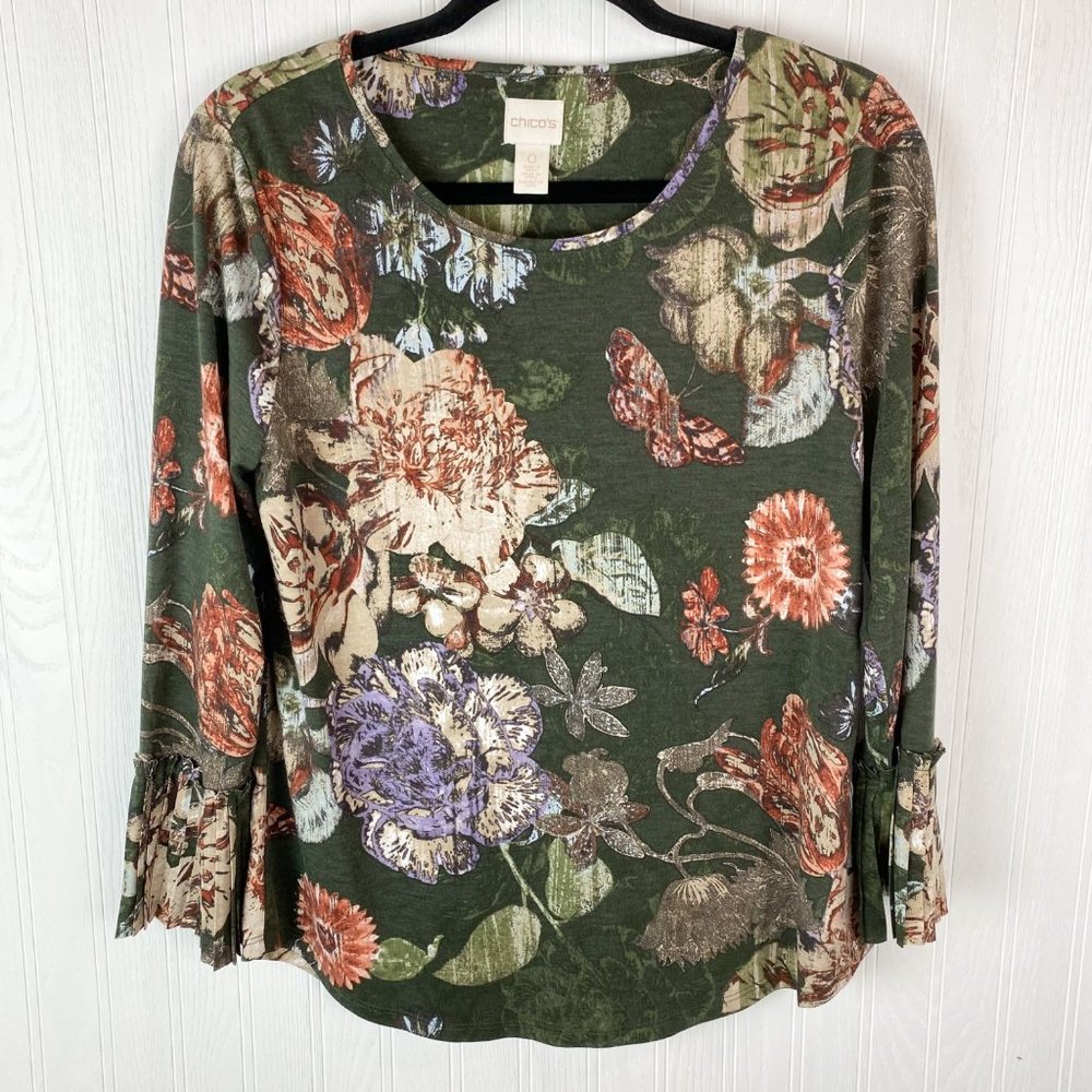 Chico's green floral blouse size Small